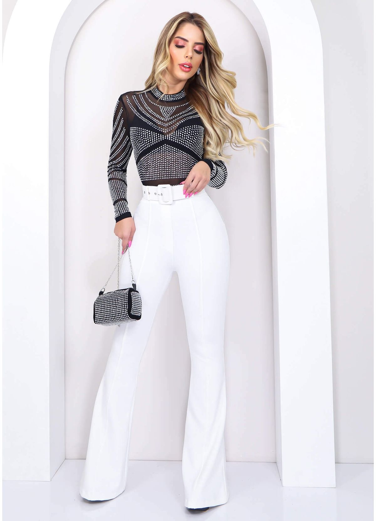 Conjunto Cropped Manga Flare c/ Calça Pantalona Pleated - onlauri